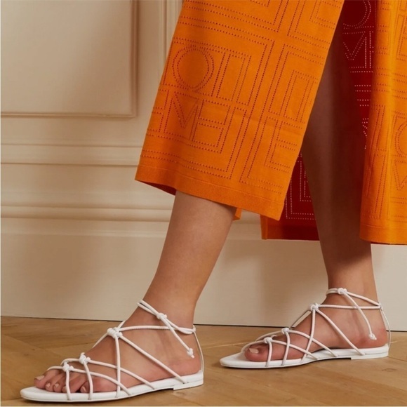 New! Vince Kenna White Leather Pointed Toe Flats Lace Up Gladiator Shoes Sandals - Picture 1 of 6